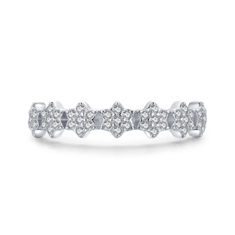 S925 Sterling Silver Sparkling Diamond Star Ring