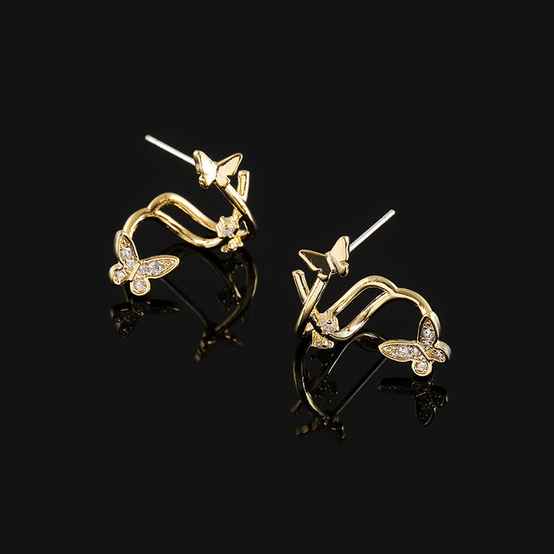 Exquisite Double-Butterfly Light-Luxury Zircon Earrings