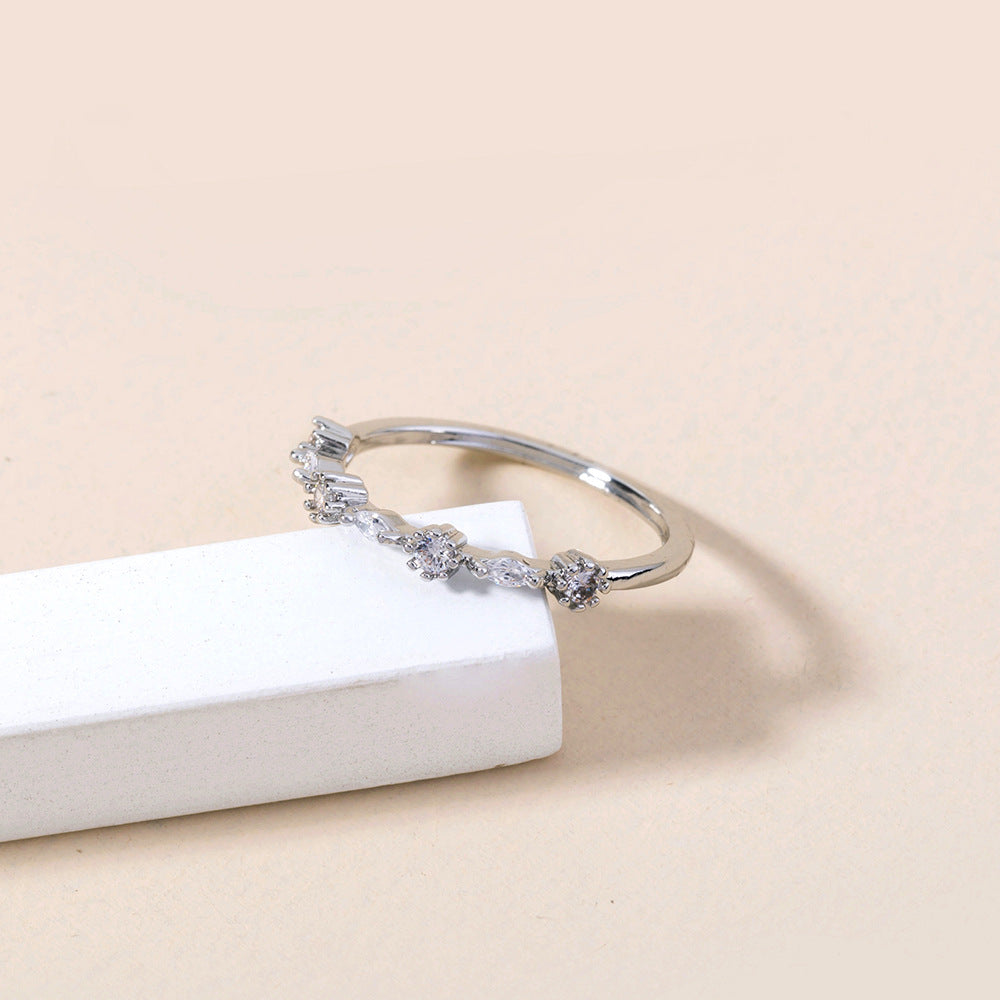 European And American Fashion Jewelry Temperament Opening Simple Zircon Ring