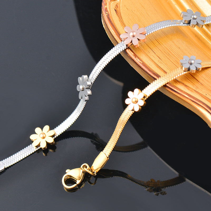 Colorless Titanium Steel Daisy Flower Bracelet