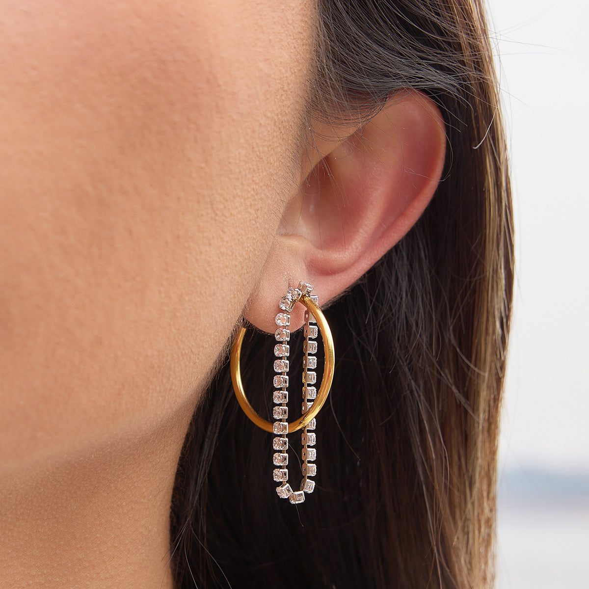 Stainless Steel Color-block C-ring Earrings With A Light-luxury High-end Vibe