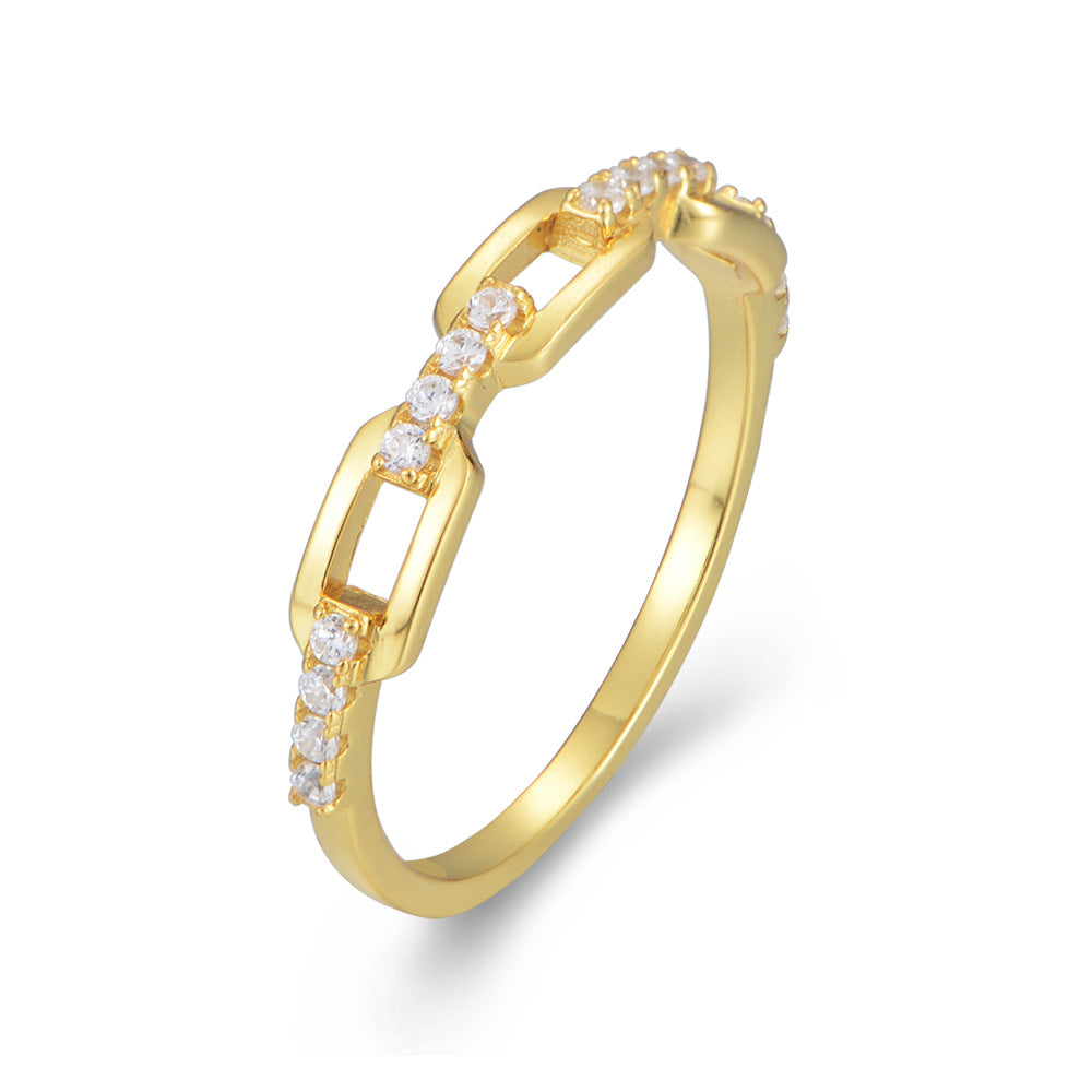 Small Personality Chain Retro Ring Micro-inlaid Zircon Sterling Silver Fashion