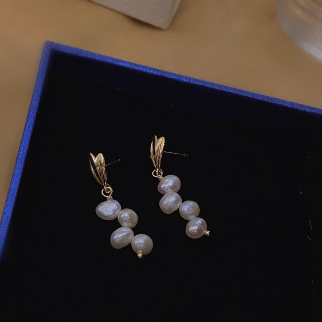 Natural Freshwater Baroque Pearl Earrings Long