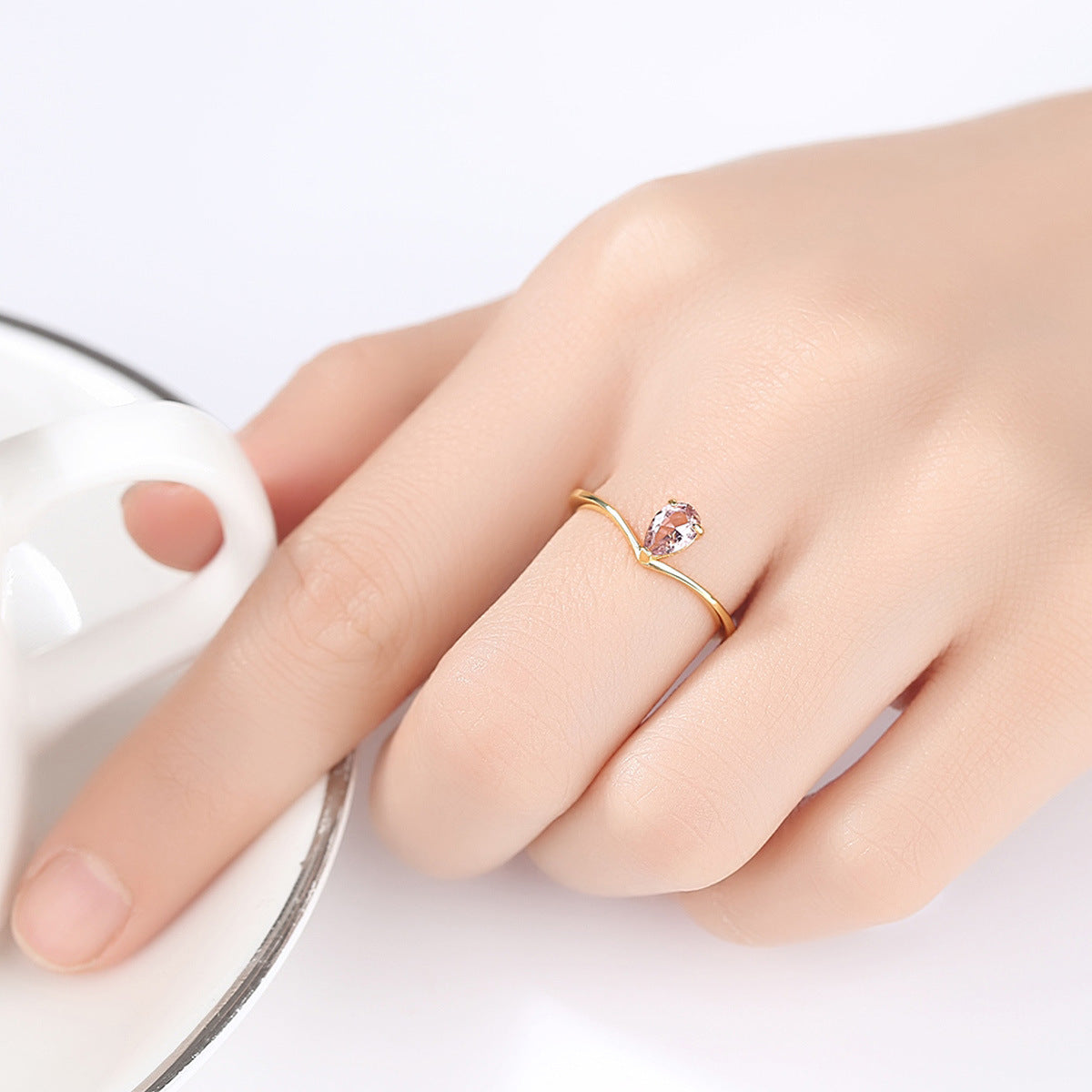 S925 Sterling Silver Ring Japan And South Korea Simple Pink Two-Color Treasure Ring