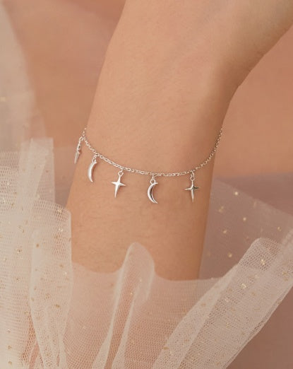 Light Luxury Star Moon Tassel Bracelet Female Student Compact Sterling Silver 925 Bracelet Creative Bracelet Accessory Gift