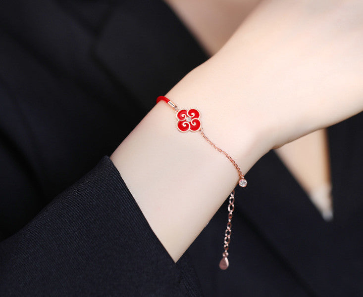 Four-leaf Clover Bracelet Female 925 Sterling Silver Ins Niche Design Hand Ornament