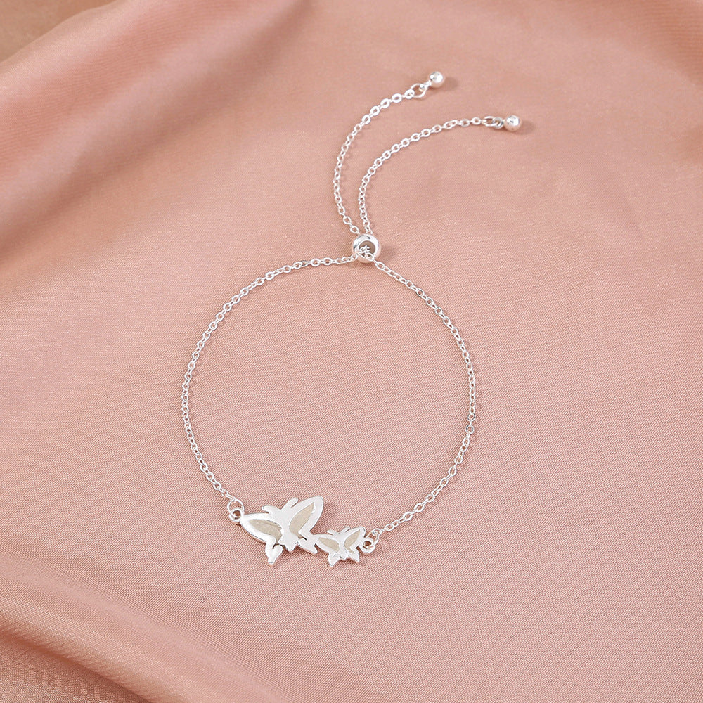 Special-interest Design Copper Sheet Silver Butterfly Fluorescent Free Adjustment Drawstring Bracelet
