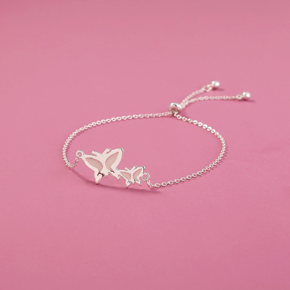 Special-interest Design Copper Sheet Silver Butterfly Fluorescent Free Adjustment Drawstring Bracelet