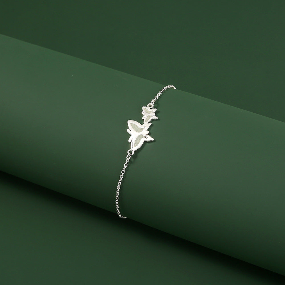 Special-interest Design Copper Sheet Silver Butterfly Fluorescent Free Adjustment Drawstring Bracelet
