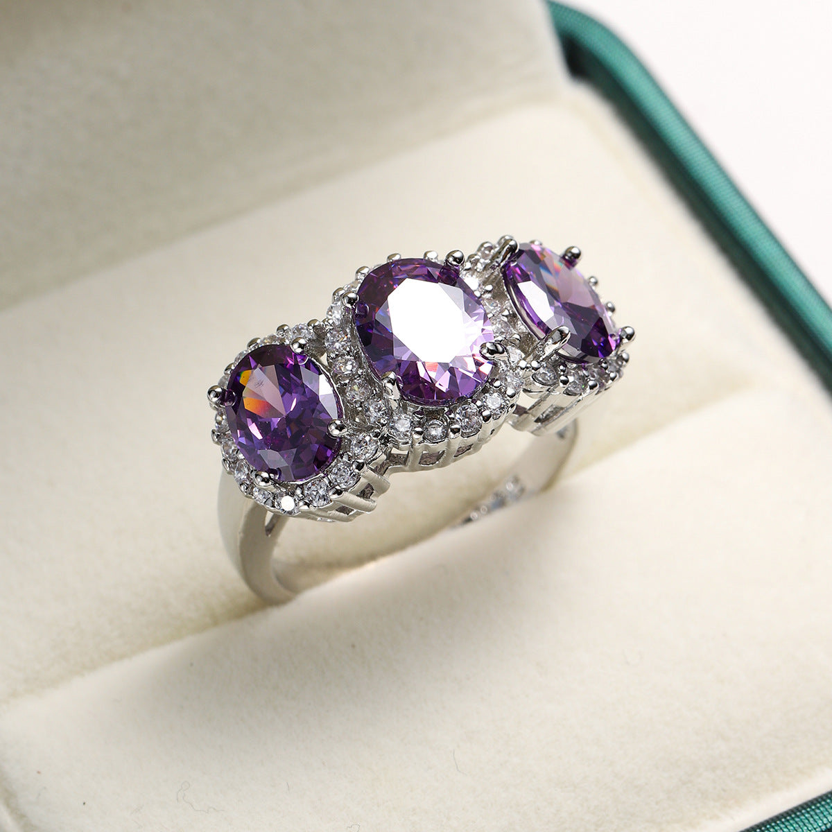 Hot-selling Ornament Light Luxury Purplish Red Zircon Ring