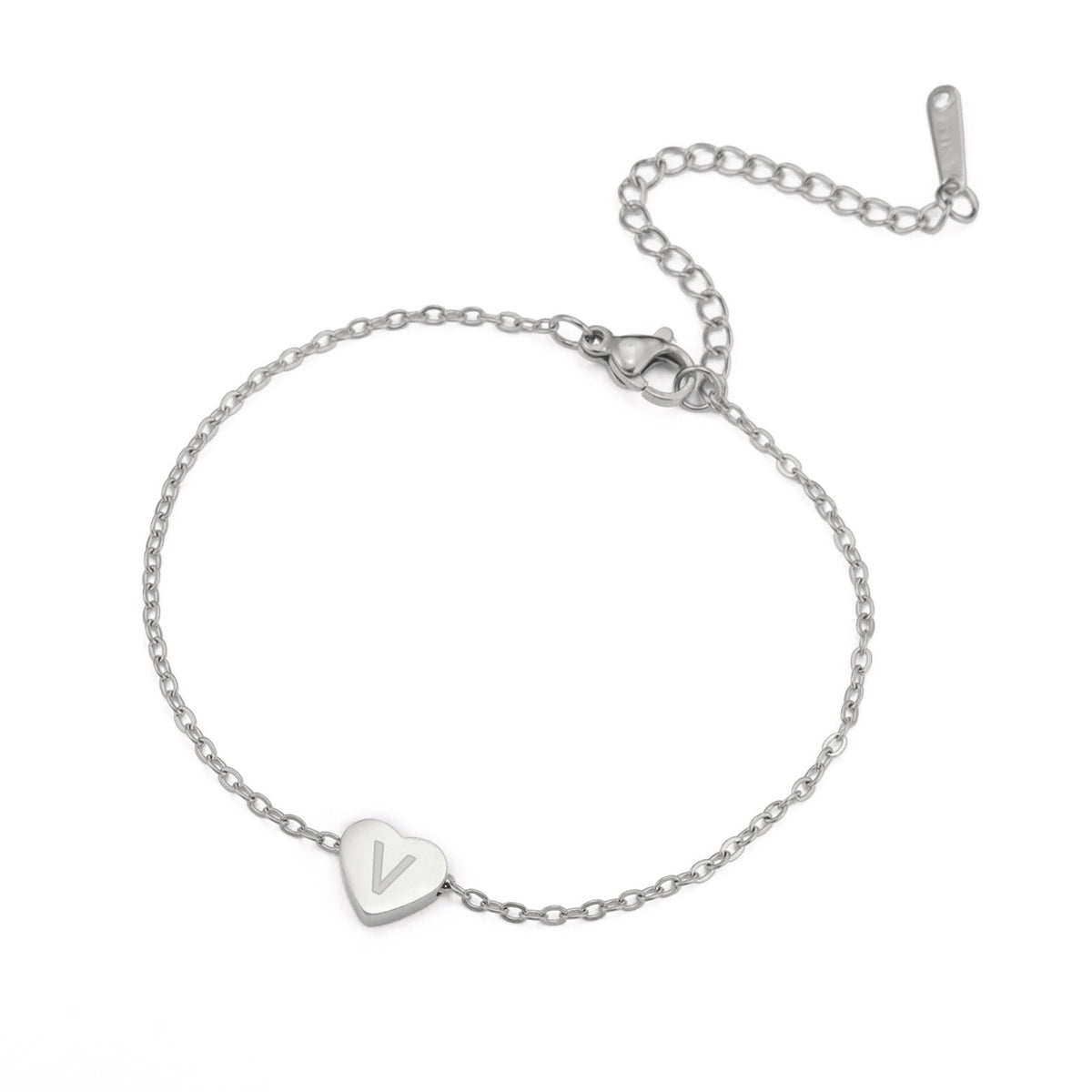 Fashion Stainless Steel 26 English Letters With Heart Pendant Bracelet