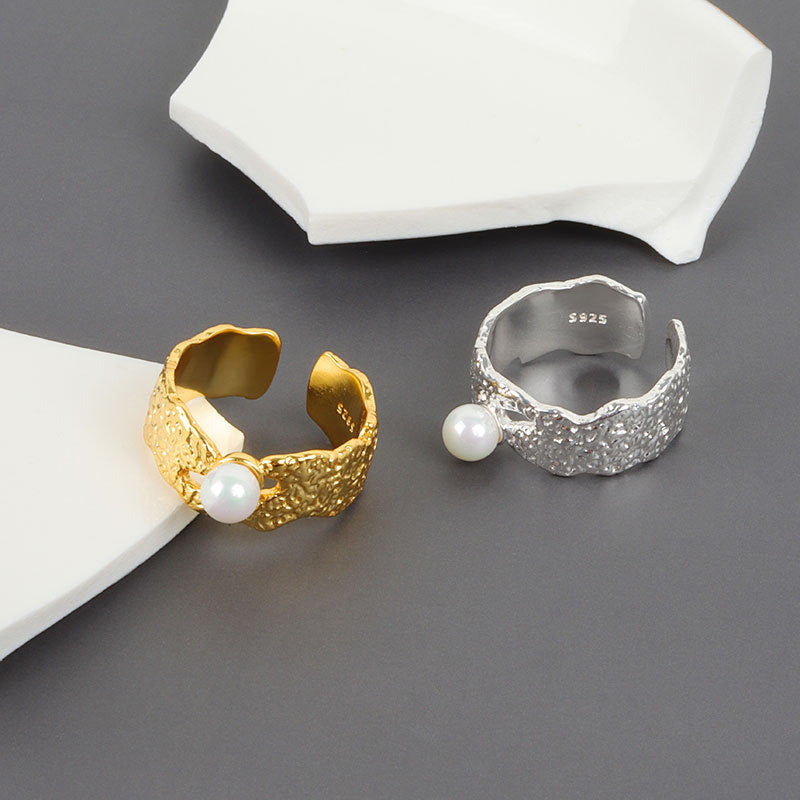 Trendy Irregular Bump Tin Foil Pearl Ring