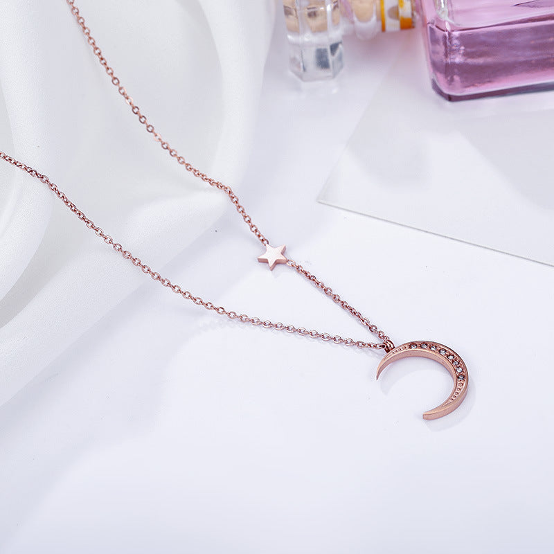 Women's Fashion Temperament Star Moon Diamond-studded Necklace