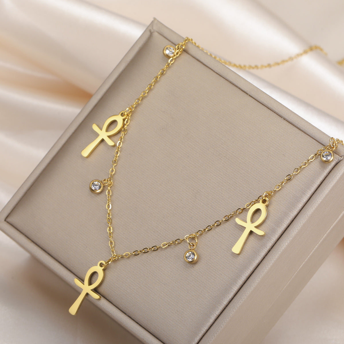 Stainless Steel Zircon Bead Necklace For Women