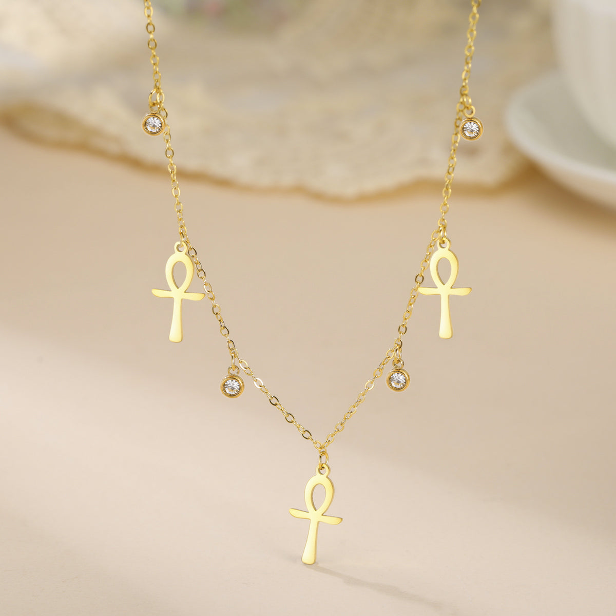 Stainless Steel Zircon Bead Necklace For Women