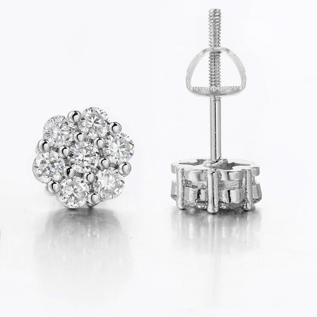 New Floral-threaded Copper Stud Earrings With Zircon Inlays