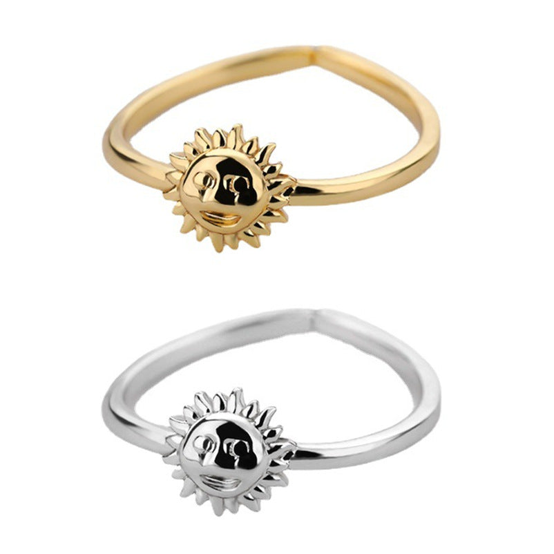 European And American Retro New Moon Sun Flower Ring