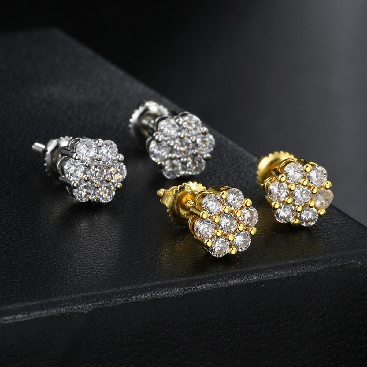 New Floral-threaded Copper Stud Earrings With Zircon Inlays
