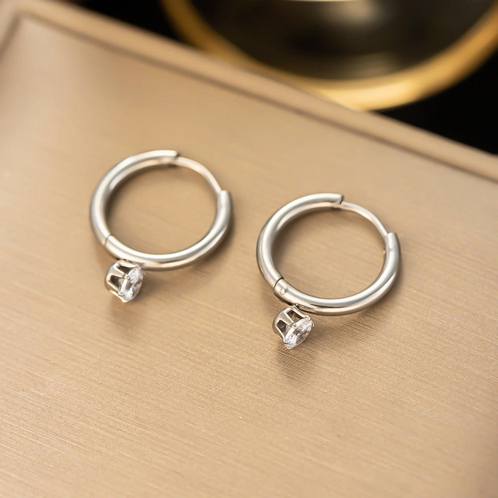 Hoop Earrings Inlaid With Sparkling Zircon Non-fading Featuring Tiny Diamonds
