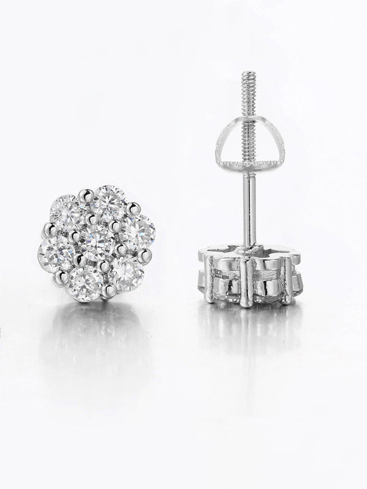 New Floral-threaded Copper Stud Earrings With Zircon Inlays