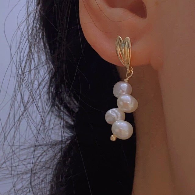 Natural Freshwater Baroque Pearl Earrings Long
