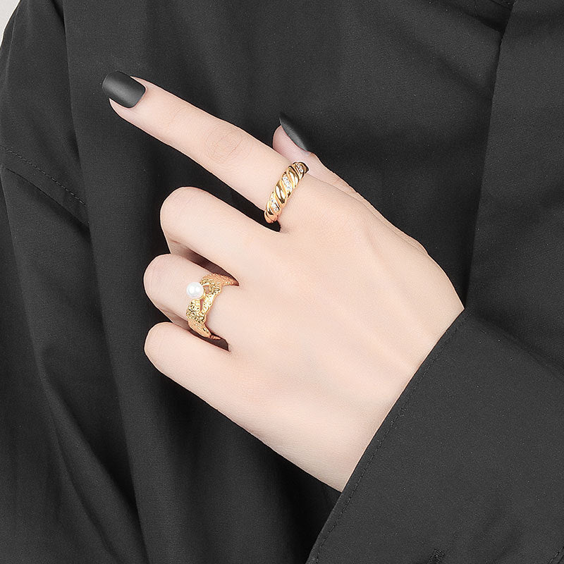 Trendy Irregular Bump Tin Foil Pearl Ring