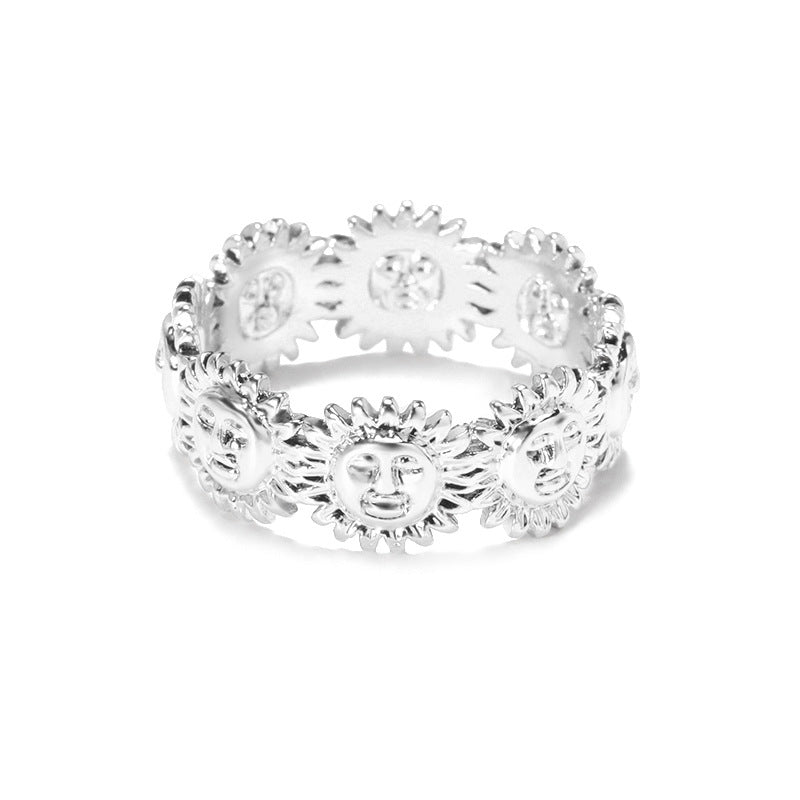 European And American Retro New Moon Sun Flower Ring