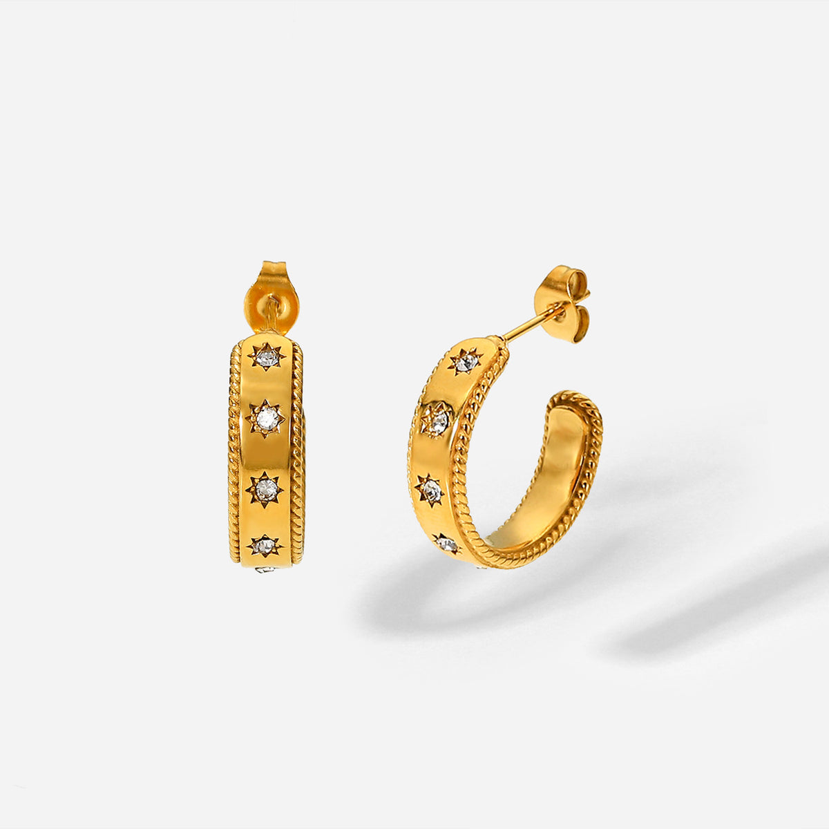Fashionable 18K Gold Star Zirconia Earrings