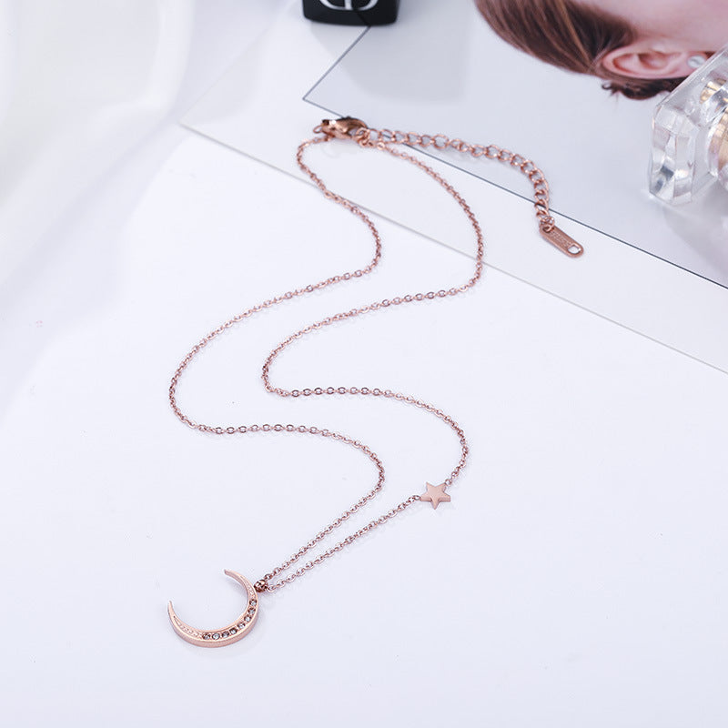 Women's Fashion Temperament Star Moon Diamond-studded Necklace