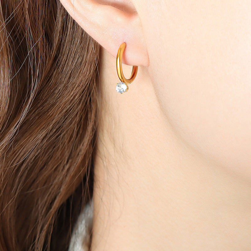 Hoop Earrings Inlaid With Sparkling Zircon Non-fading Featuring Tiny Diamonds