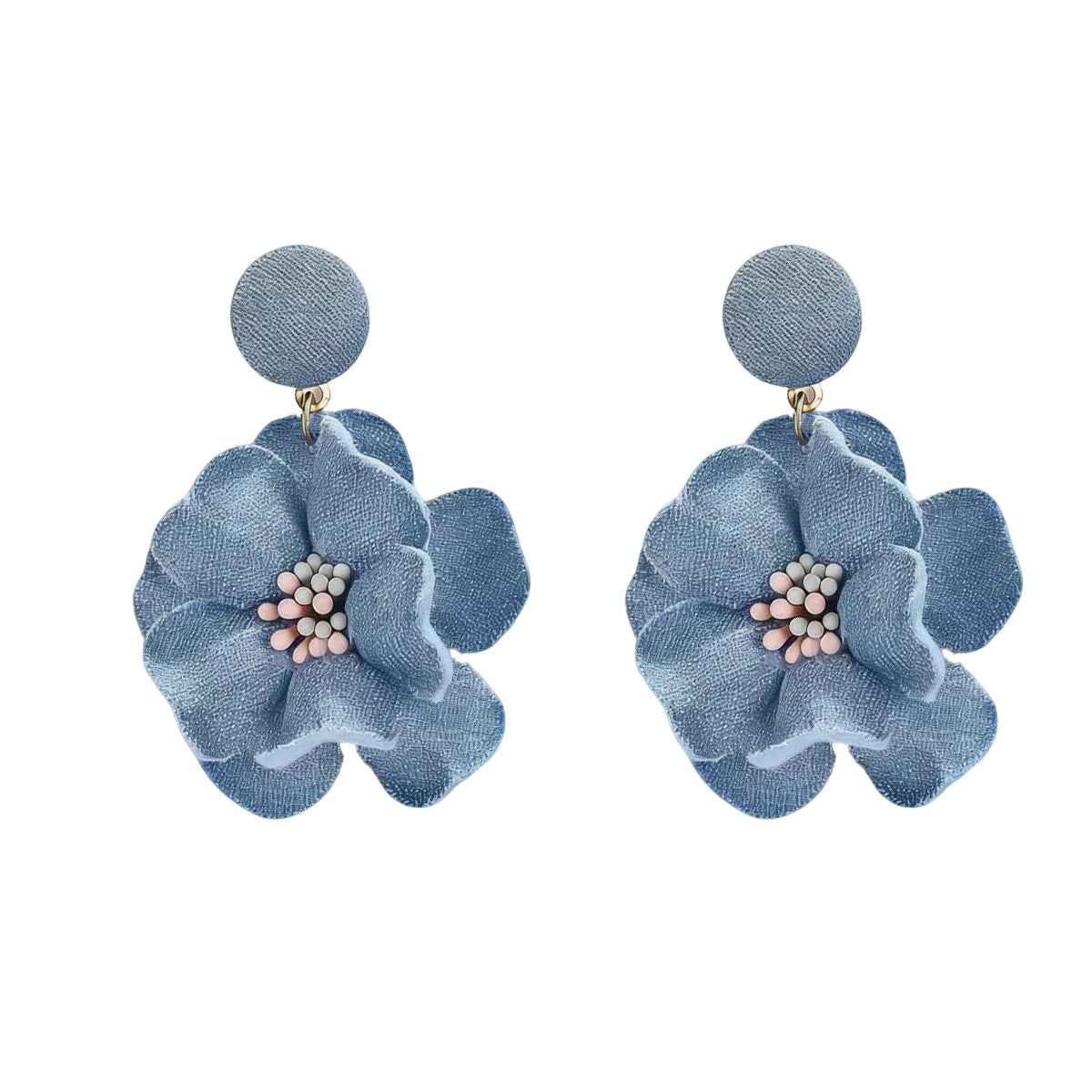 European And American Cross-Border Women's Earrings, Geometric Fabric Flower Pendant Design, High-End Earrings, Niche Fashion Ear Accessories