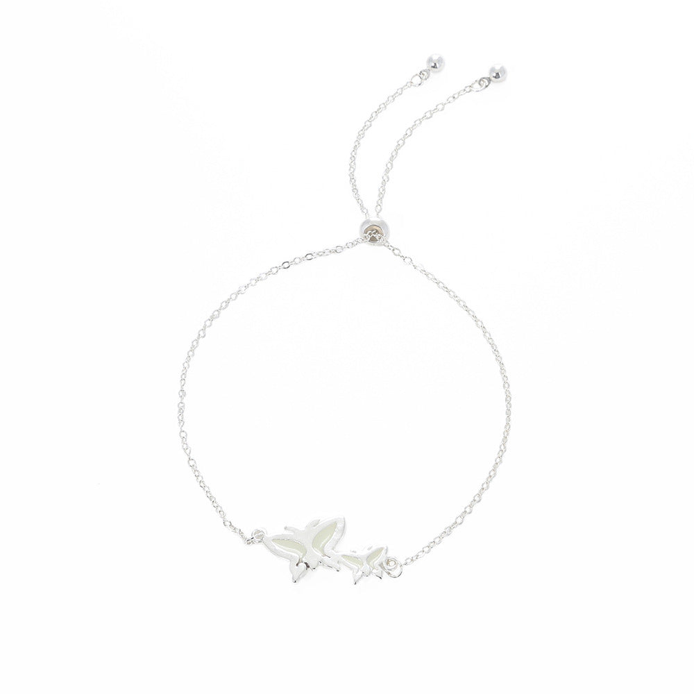 Special-interest Design Copper Sheet Silver Butterfly Fluorescent Free Adjustment Drawstring Bracelet