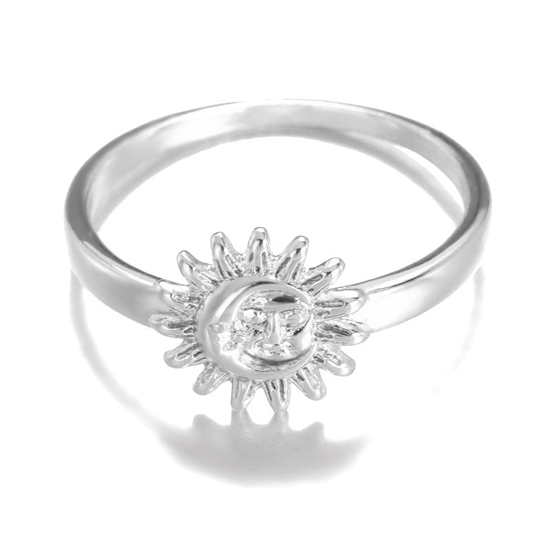 European And American Retro New Moon Sun Flower Ring