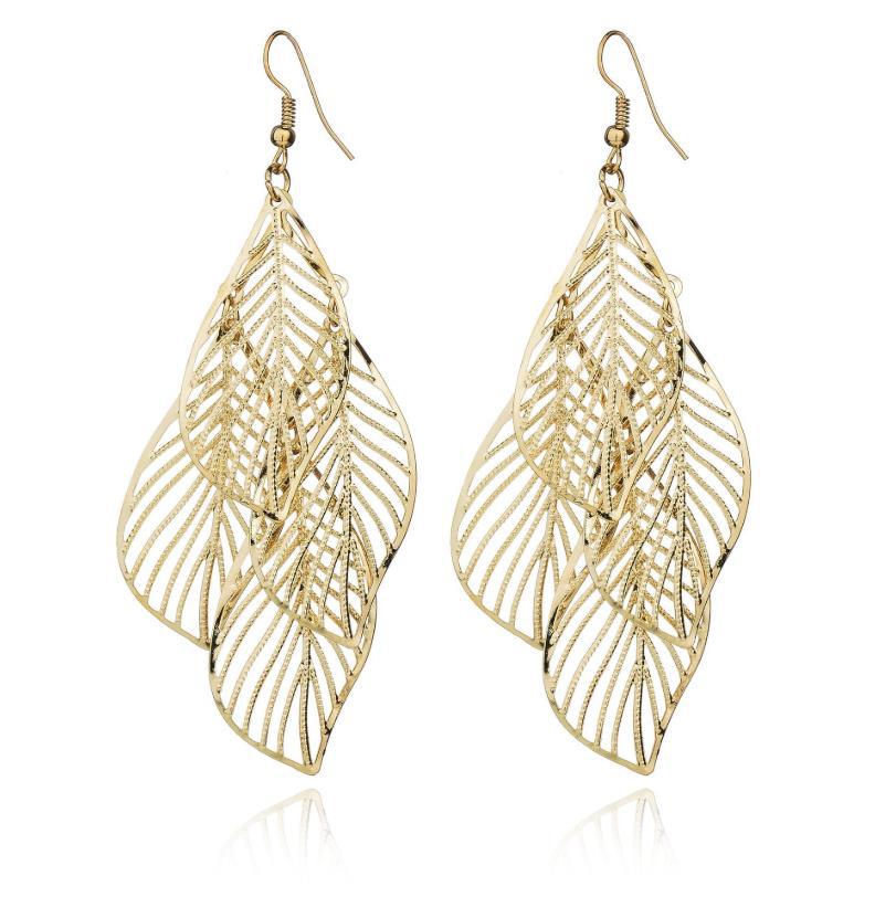 Multi-layer metal hollow leaf earrings