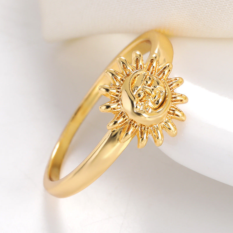 European And American Retro New Moon Sun Flower Ring