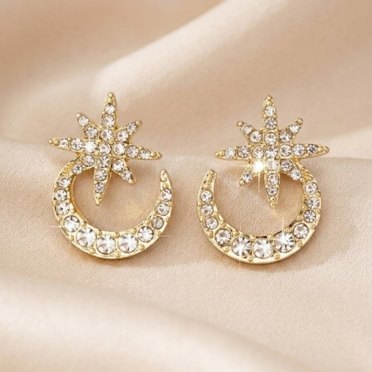 Hot Selling European  American Star  Moon Inlaid Diamond Stud Earrings For Women Cross-Border Fashionable, Individual, Sparkling  Exquisite Earrings, Elegant & Chic Ear Jewelry