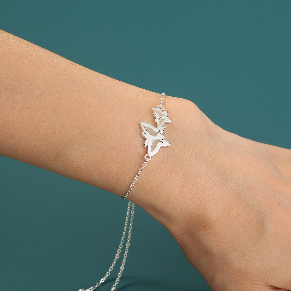 Special-interest Design Copper Sheet Silver Butterfly Fluorescent Free Adjustment Drawstring Bracelet