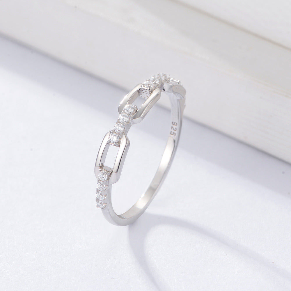 Small Personality Chain Retro Ring Micro-inlaid Zircon Sterling Silver Fashion