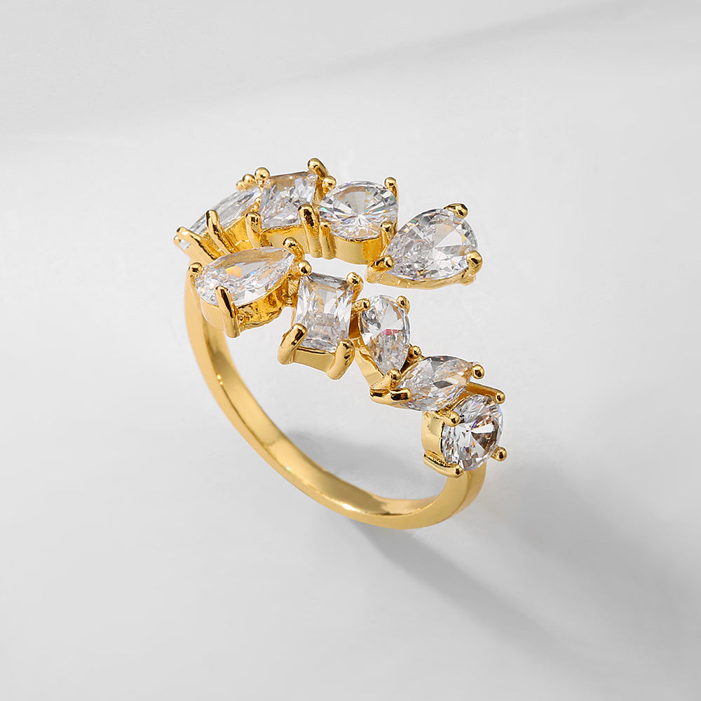 Women's Fashion Retro Temperament Inlaid Geometric Zircon Ring