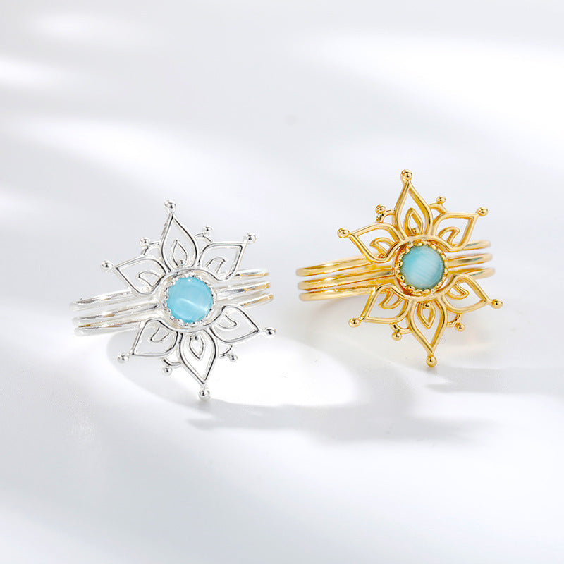 Women's Retro Natural Opal Lotus Ring