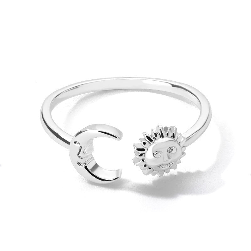 European And American Retro New Moon Sun Flower Ring
