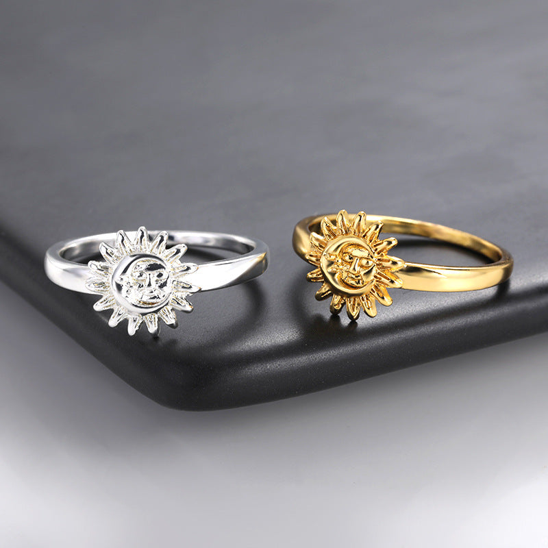 European And American Retro New Moon Sun Flower Ring