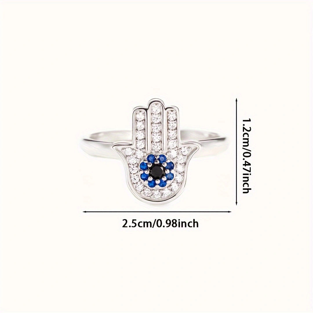 European And American Micro-inlaid Open Ring Simple Blue Ring Female