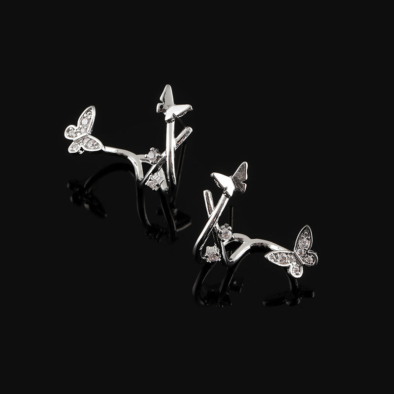 Exquisite Double-Butterfly Light-Luxury Zircon Earrings