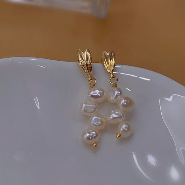 Natural Freshwater Baroque Pearl Earrings Long