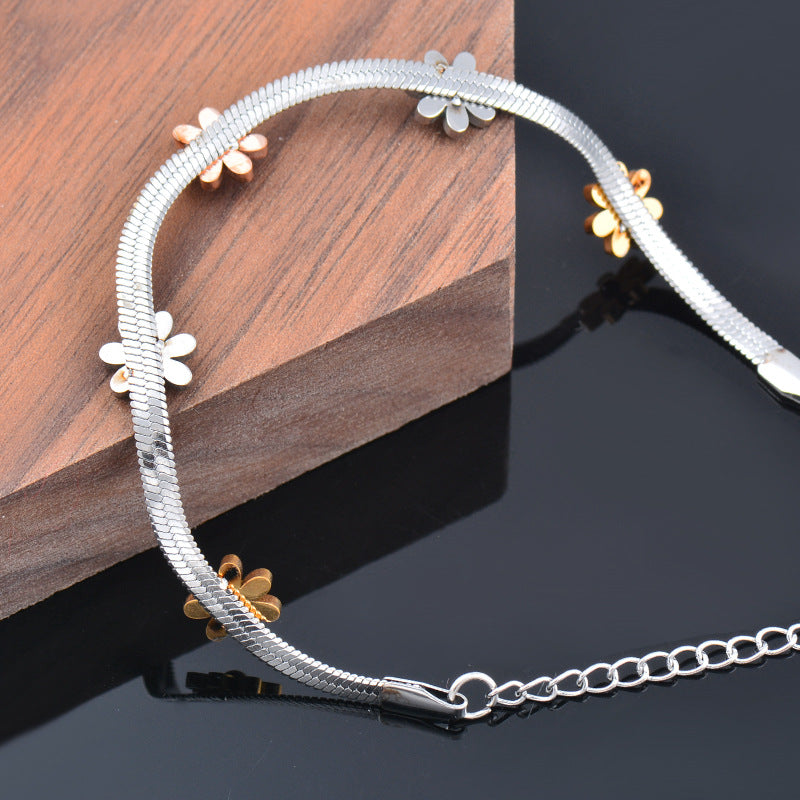 Colorless Titanium Steel Daisy Flower Bracelet