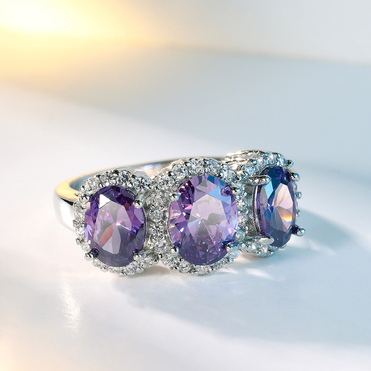 Hot-selling Ornament Light Luxury Purplish Red Zircon Ring