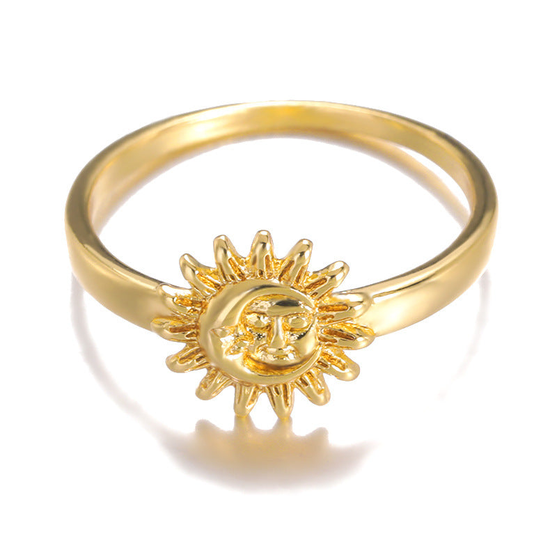 European And American Retro New Moon Sun Flower Ring