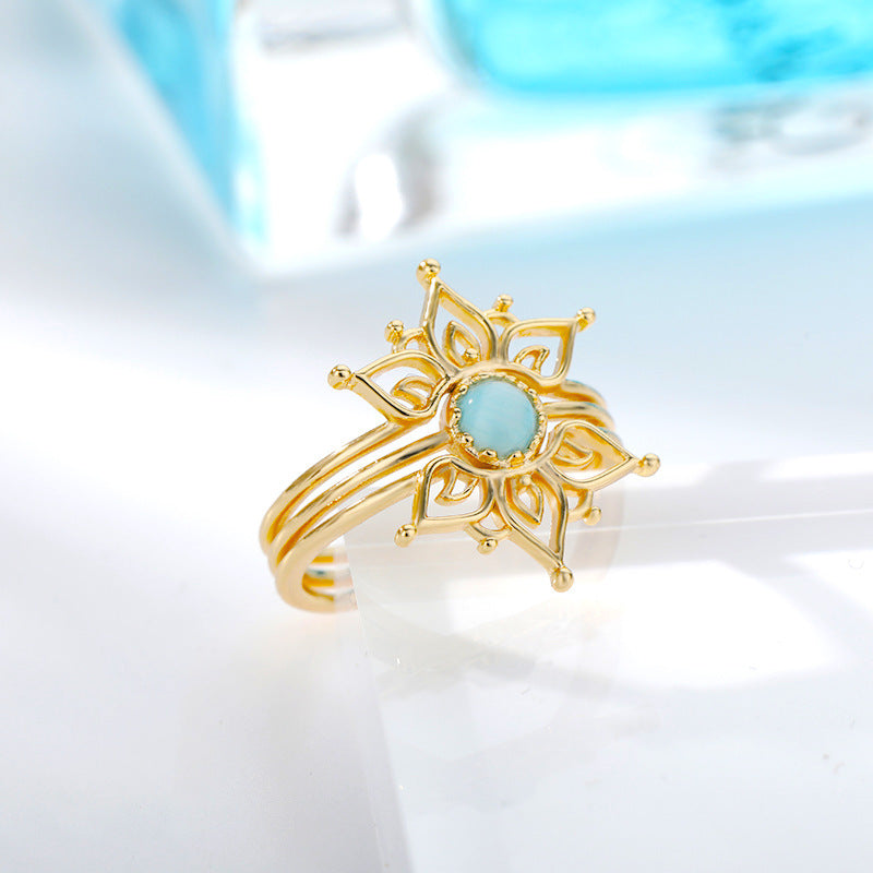Women's Retro Natural Opal Lotus Ring