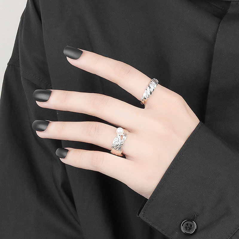 Trendy Irregular Bump Tin Foil Pearl Ring